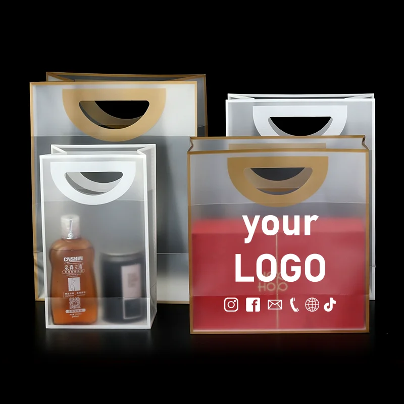 10 transparent tote bags frosted hard plastic cosmetic gift bags packaging bags with customizable logo