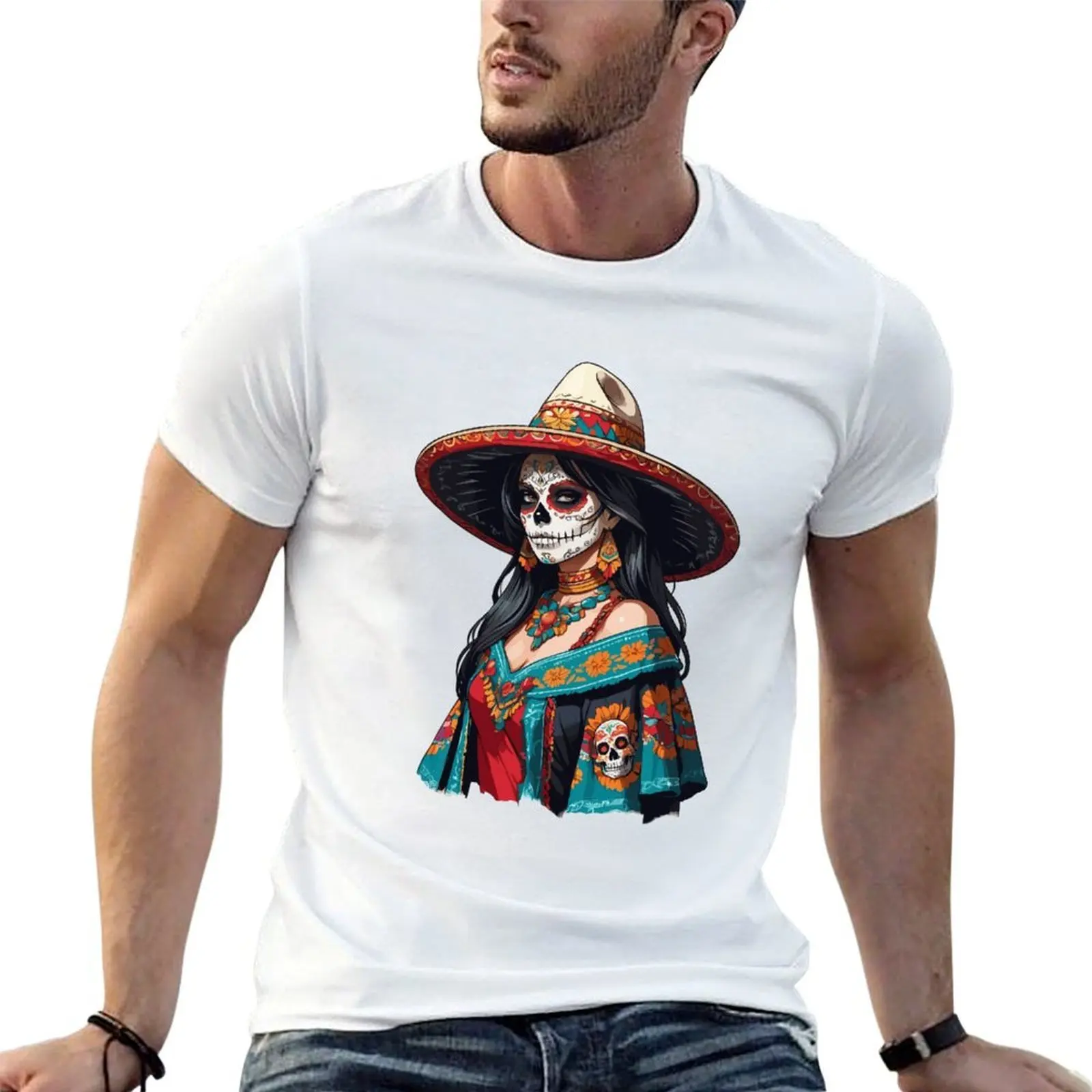 

Iconic Sugar Skull Mexico Skull Streetwear T-Shirt t shirts for man graphic funny anime tshirt T-Shirt