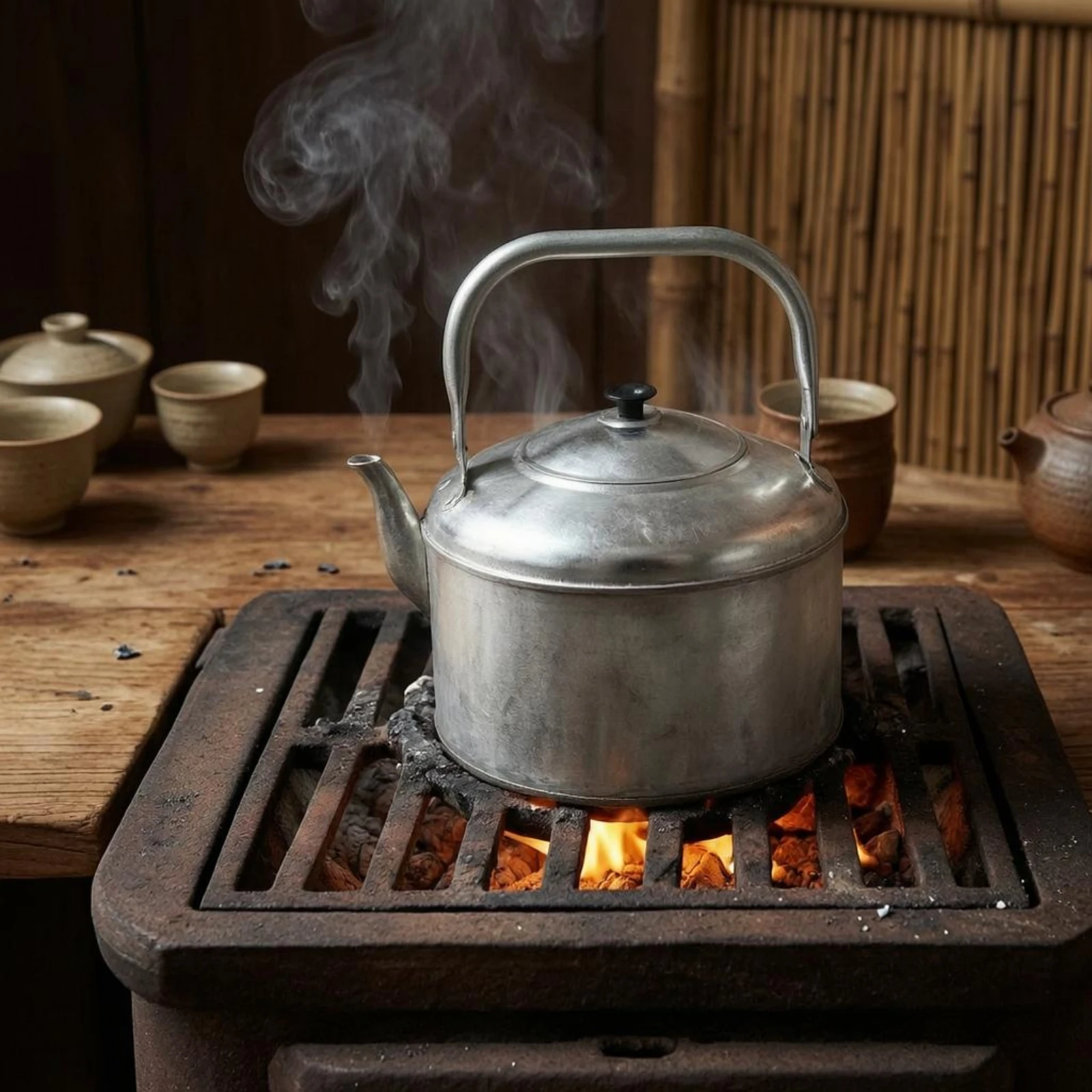 Galvanized Iron Kettle Traditional Iron Water Kettle Kitchen Tool Arched Handle Kitchenware Black Knob for Burner