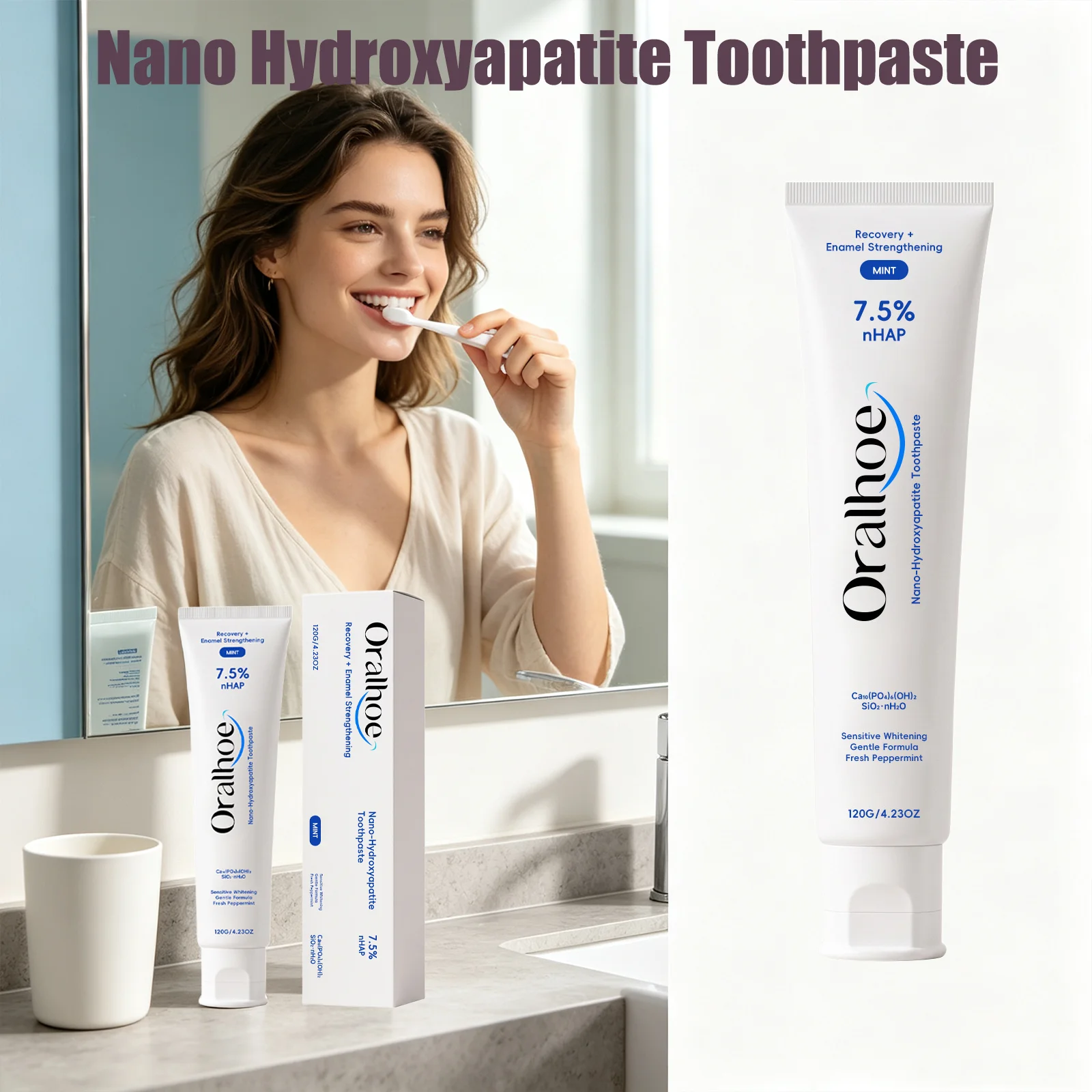 Oralhoe 7.5% Nano Hydroxyapatite Toothpaste Enamel Care Teeth Stain Remover Sensitive Teeth Relief Fresh Breath Mint Toothpaste 