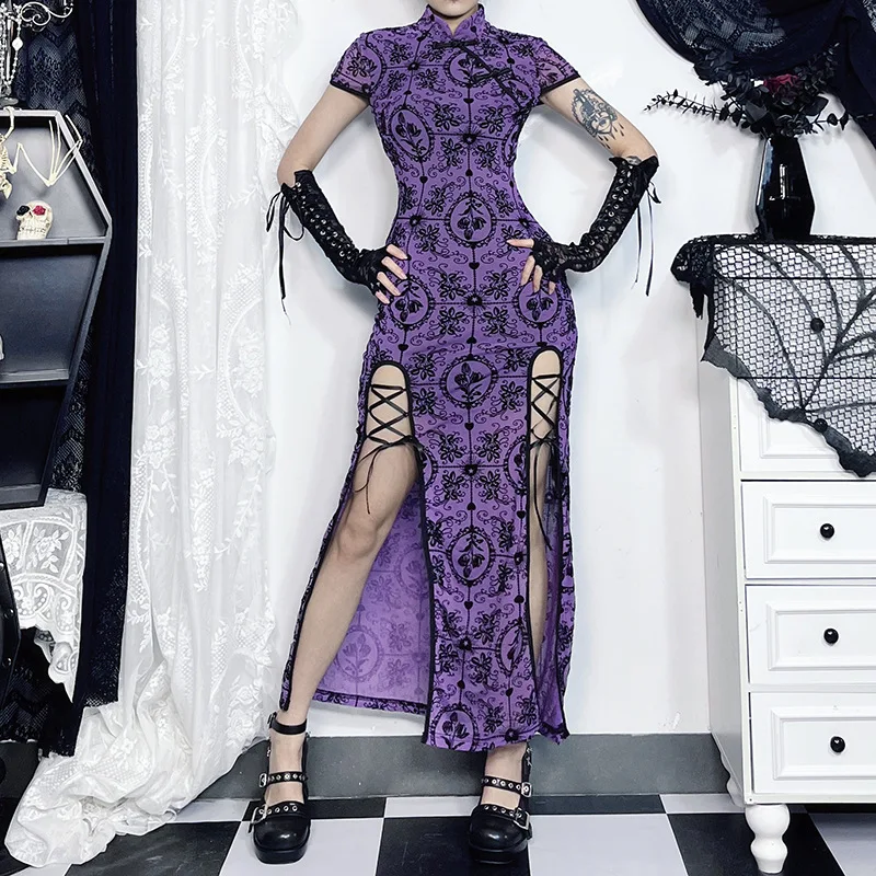 

2024 New Sexy Long Dress INS Style Elegant Temperament Cheongsam Velvet Split Dress Women