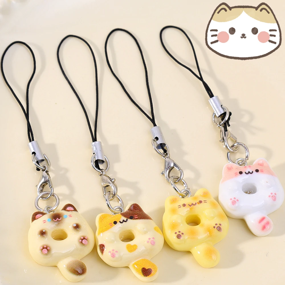 Cute Cartoon Cat Mobile Phone Case Strap Key Chains Bag Pendant Decoration DIY Phone Short Lanyard Handmade Jewelry Gift