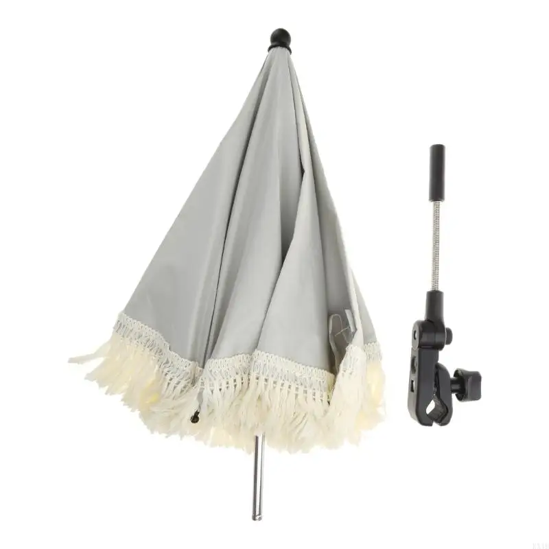 KX4B Tassels Children Outdoor Spring Outing Travel Camping Umbrella Baby Stroller Folding Chair Stand Photography Prop