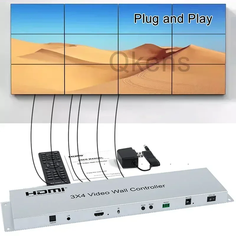 Caja de empalme de pantalla múltiple, controlador de pared de Video HDMI, procesador de compensación de borde, 3x4, 2x2, 2x3, 2x4, 3x3, 1x3, 1x4, 1x6, 6, 12