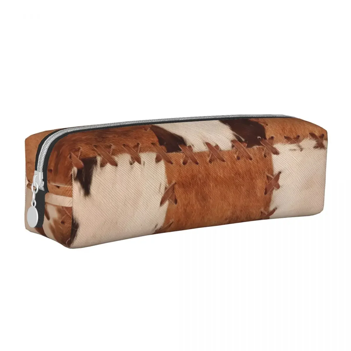 Patchwork Cowhide Rustic Western Decor Pencil Case Creative Pen Holder Bag Girls Boys Large Storage Office Cosmetic Pencilcases