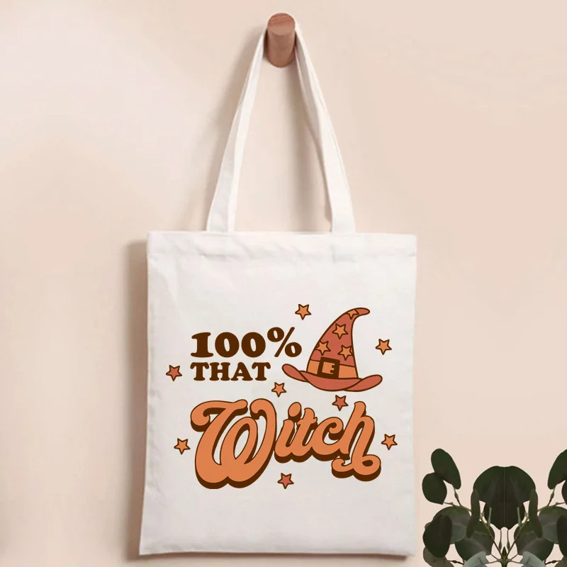 

Halloween Shopper Witch Shopping Bag Retro Halloween Gift Bag Tote Bag Vintage Ghost Halloween Gift Ideal Canvas Floral Eco Bag