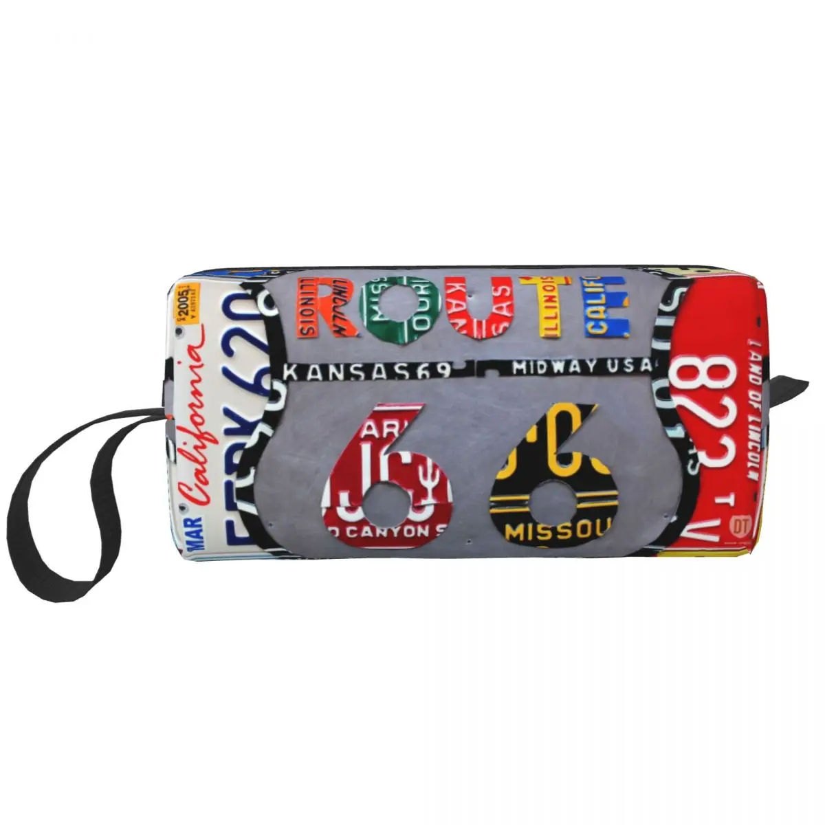 Route 66 License Plate Art Travel Cosmetic Bag for Women American Road Toiletry Makeup Organizer Ladies Beauty Storage Dopp Kit