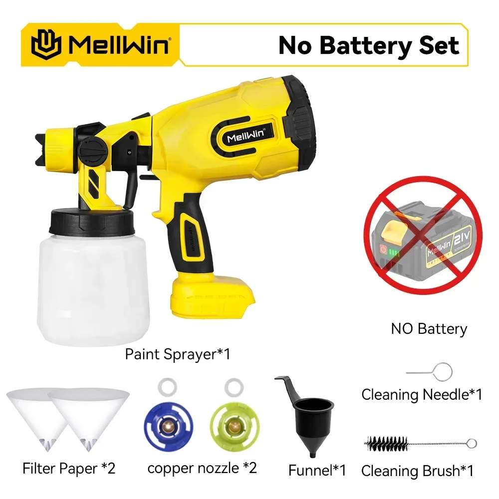 MELLWIN Kabelloser Elektrischer Farbsprüher 1200ML HVLP Tragbare Airless-Spritzpistole 42000 U/min 1500CC/Min Farbsprüher mit Leistungsanzeige für Haus, Auto, Möbel, Stahlbeschichtung für Makita 18V Akku – Detail 17