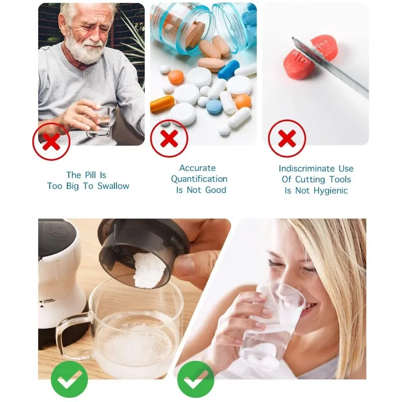 3 in 1Ceramic heart Grind and Pulverize Pills and Tablets to Fine Powder Pill Grinder Crusher Grinder with Pill Box Container