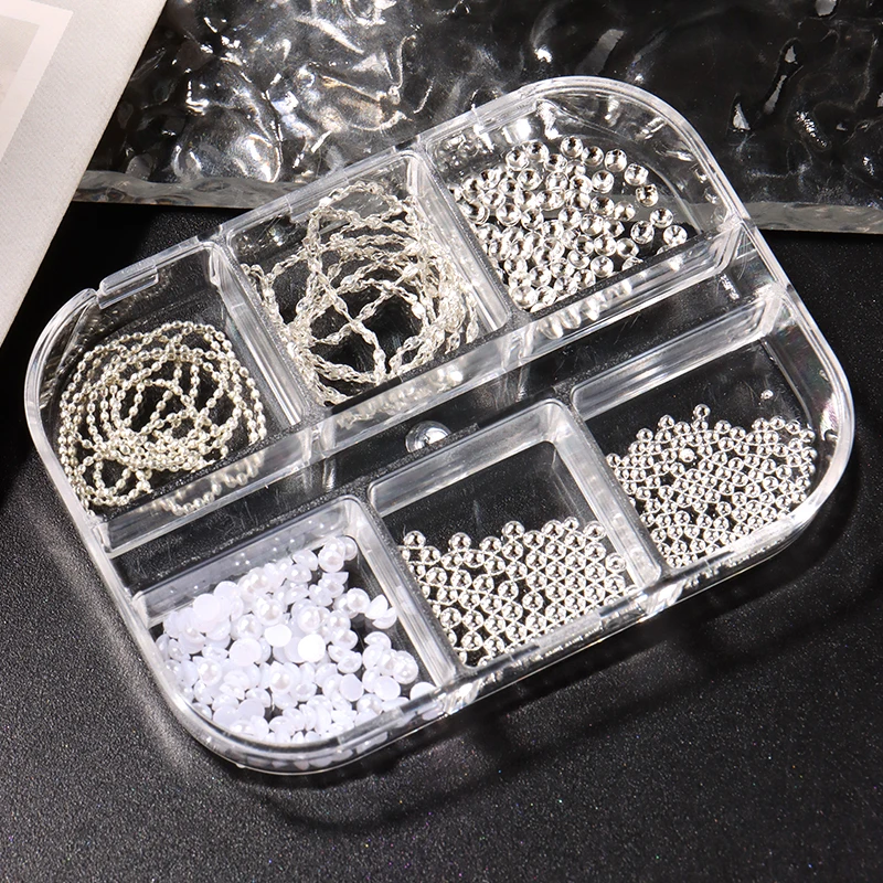 6-teilige Metall-Kaviar-Perlen 3D Nagelketten Dekorationen Elegantes Gold-Silber-Ketten-Design Y2K Punk Legierung Nagel-Charm Schmuck – Detail 7