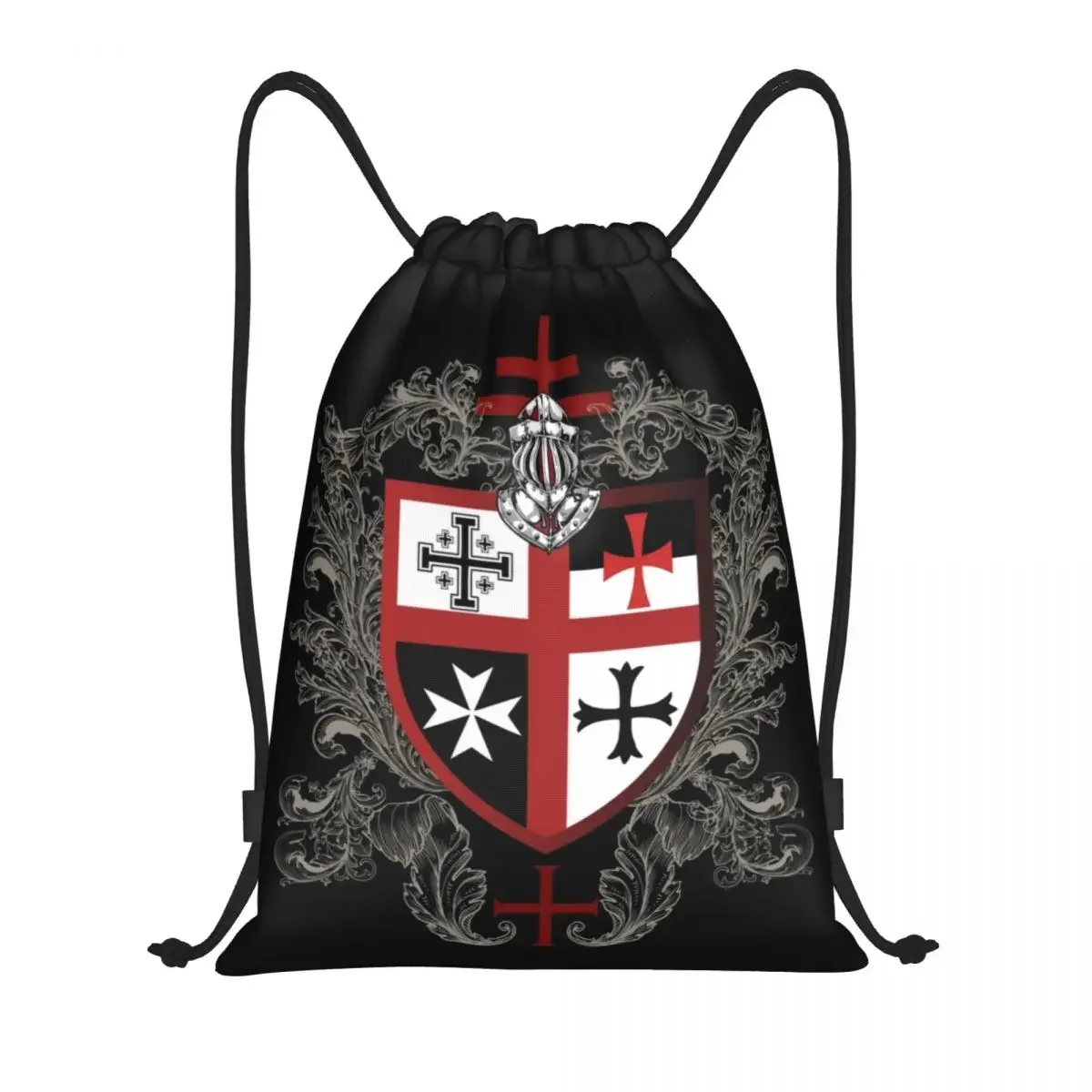 Knights Templar Cross Shield Symbol Drawstring Backpack Gym Sackpack Portable Medieval Emblem Secret Order Shopping Bag Sack