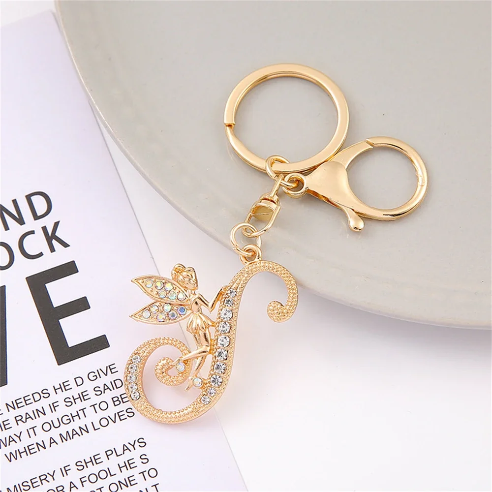 Delicate Fairy Angel 26 Initial Keyring Rhinestone A-Z Capital Letter Car Key Chain Bag Pendant For Women Romantic Jewelry Gift