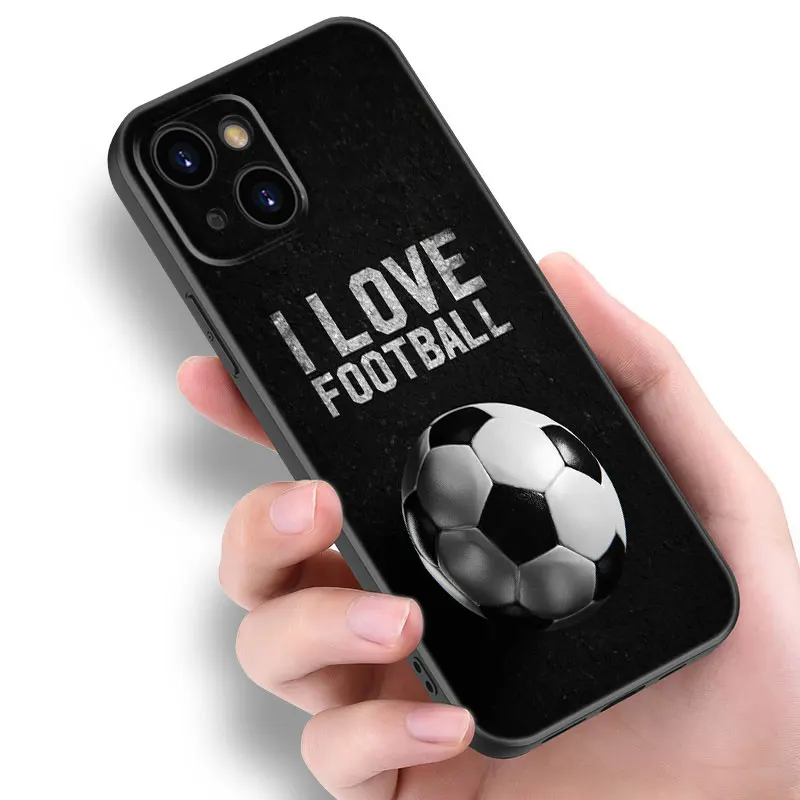 Fire Football Soccer Black Silicone Phone Case For Apple iPhone 12 13 Mini 11 14 15 16 Pro Max 7 8 Plus