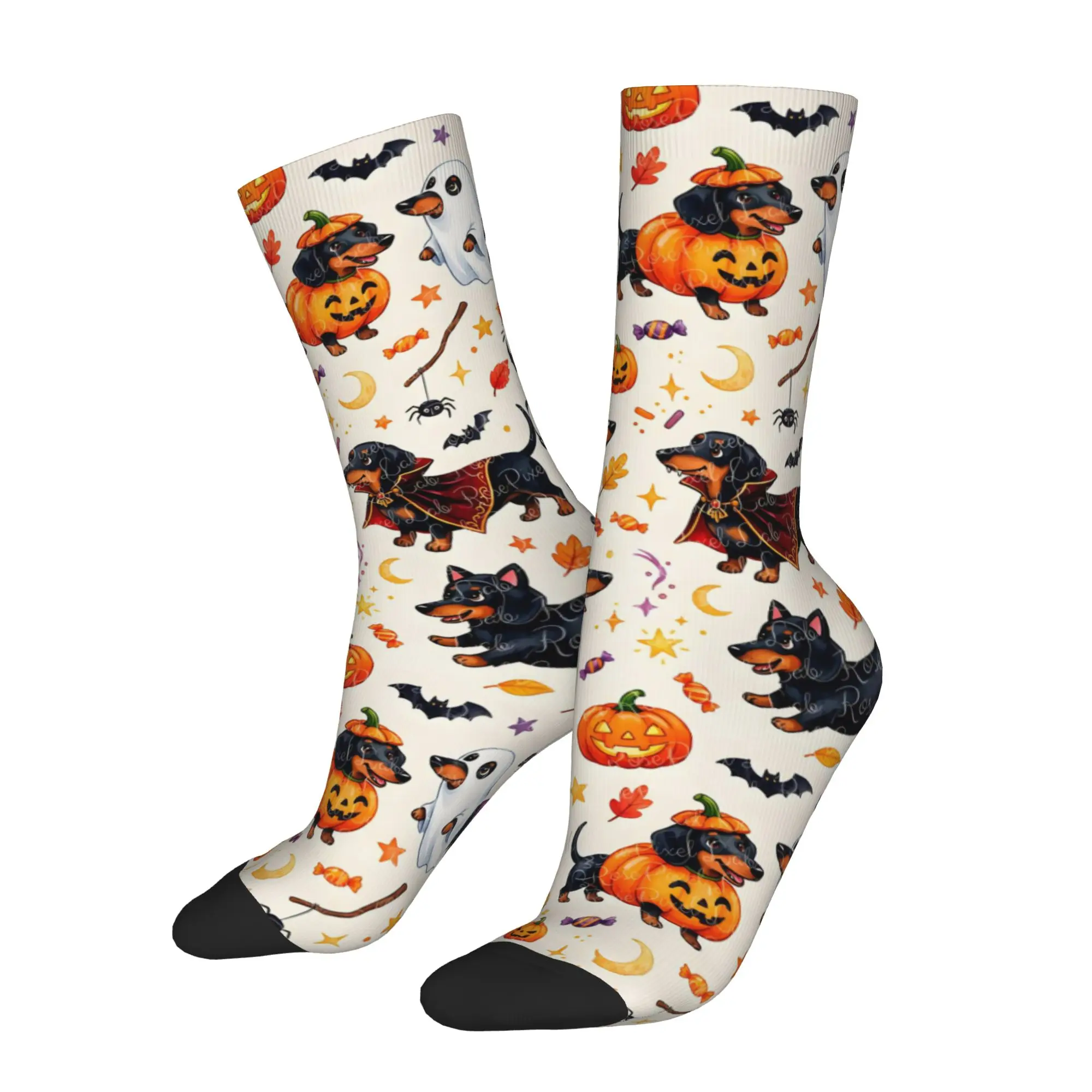 Fashion Male Men Socks Halloween Dachshund Dog Sock Polyester Pumpkin Witch Fall Women Stockings Spring Summer Autumn Winter