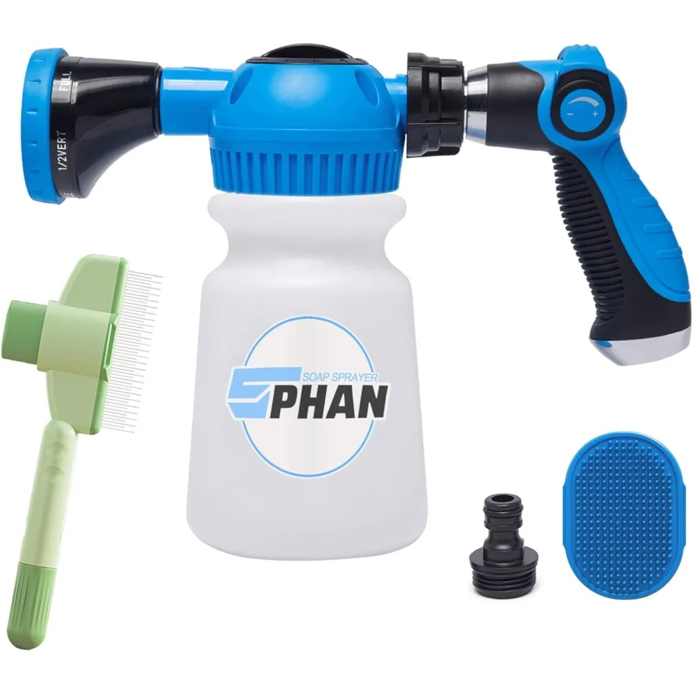 

Dog Washing Hose Attachment, 6-in-1 Soap Sprayer Moden Garden Hose Nozzle with 1000cc Soap Dispenser, Dog Wash Supplies with Dog