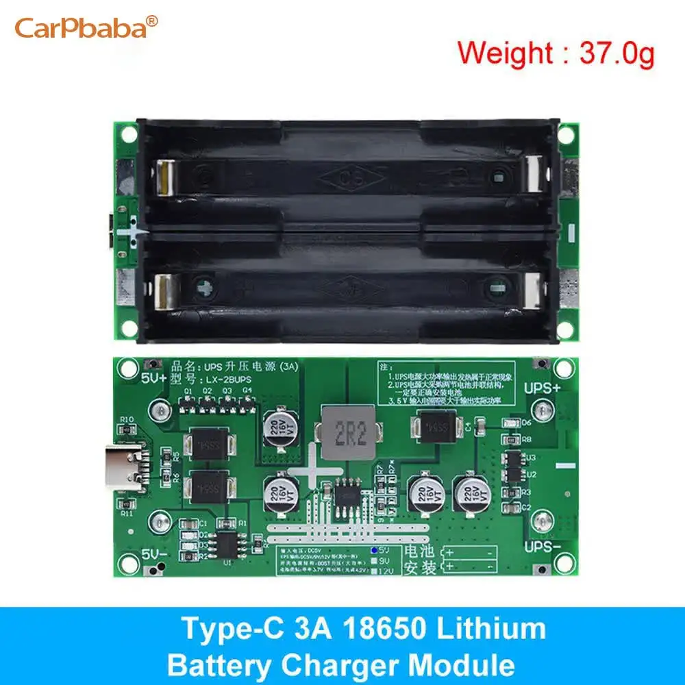 Carpbaba C1 Type-C 15W 3A 18650 Lithium Battery Charger Module DC-DC Step Up Booster Fast Charge UPS Power Supply Converter