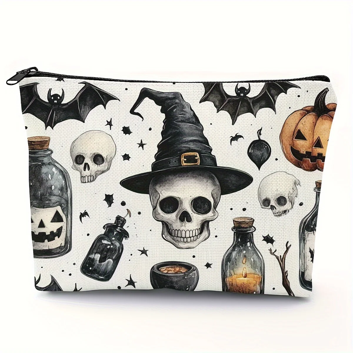 Chic Retro Skull Magic Hat Halloween Makeup Bag Spacious Travel Organizer with Zipper Perfect Gift for Women Fashion Storage Bag