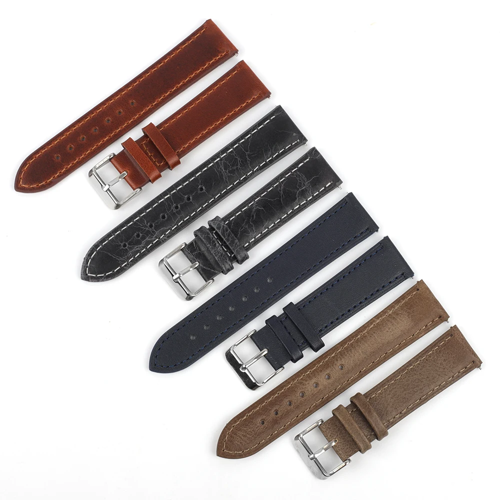 Retro Watch Strap 18mm 19mm 20mm 22mm 24mm High Quality Leather Watchbands Gray Brown Blue for Men Watch Accessories