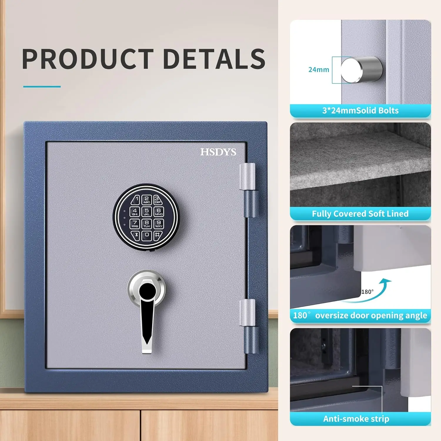 Firproof Safe Box 1.0 Cubic Feet,Security Safe With Digital Keypad and Key Lock, Home Safes Locker Box For Documents,Jewelry,Mon