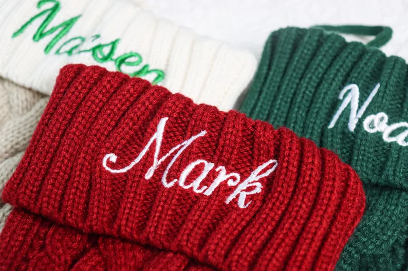 Personalized Embroidered Christmas Stockings,Family Christmas Stocking, Custom Christmas Knitted Stocking,Holiday Decor Gift