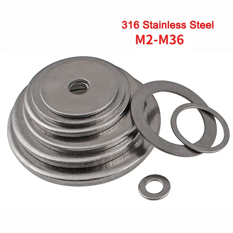 316 Stainless Steel Metric Flat Washer Plain Gasket Flat Gasket Rings Thickness 0.5mm-4mm M2 M2.5 M3 M4 M5 M6 M8 M10 M12-M36