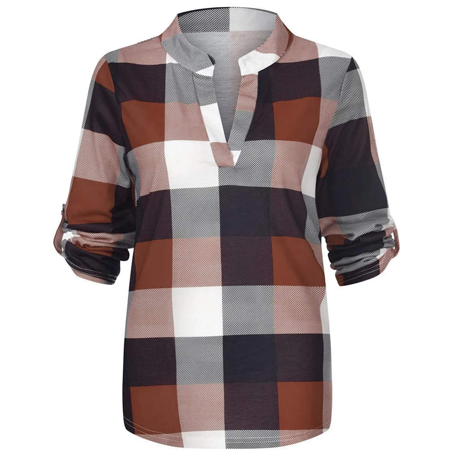 Women\'s Plaid Top Blouse Long Sleeve Cotton Checked Print V Neck Shirt Female Ladies Streetwear Comfty Tops Blusas Tunics 2022