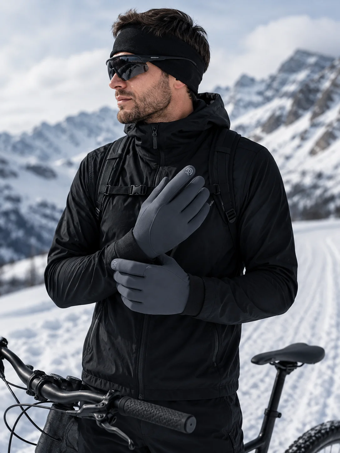 Graue Winterhandschuhe Touchscreen-fähig Warm Rutschfest Wasserdicht Winddicht Outdoor-Handschuhe für Radfahren Laufen Wandern – Detail 9