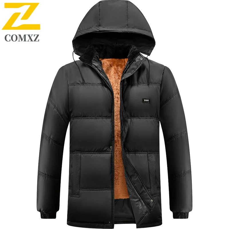 -16℃ Winter Fleece Warm Jacket Men's Trendy Classic Wool Lined Soft Cold-proof Parka 2025 New Ski Detachable Hat Padding Coat