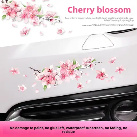 Körsbärsblommande blommig bilklistermärke rosa bilvinyldekal stötfångarfönsterlister vattentät interiör bilstylingtillbehör 10 best sales Sakura biltillbehör - №5