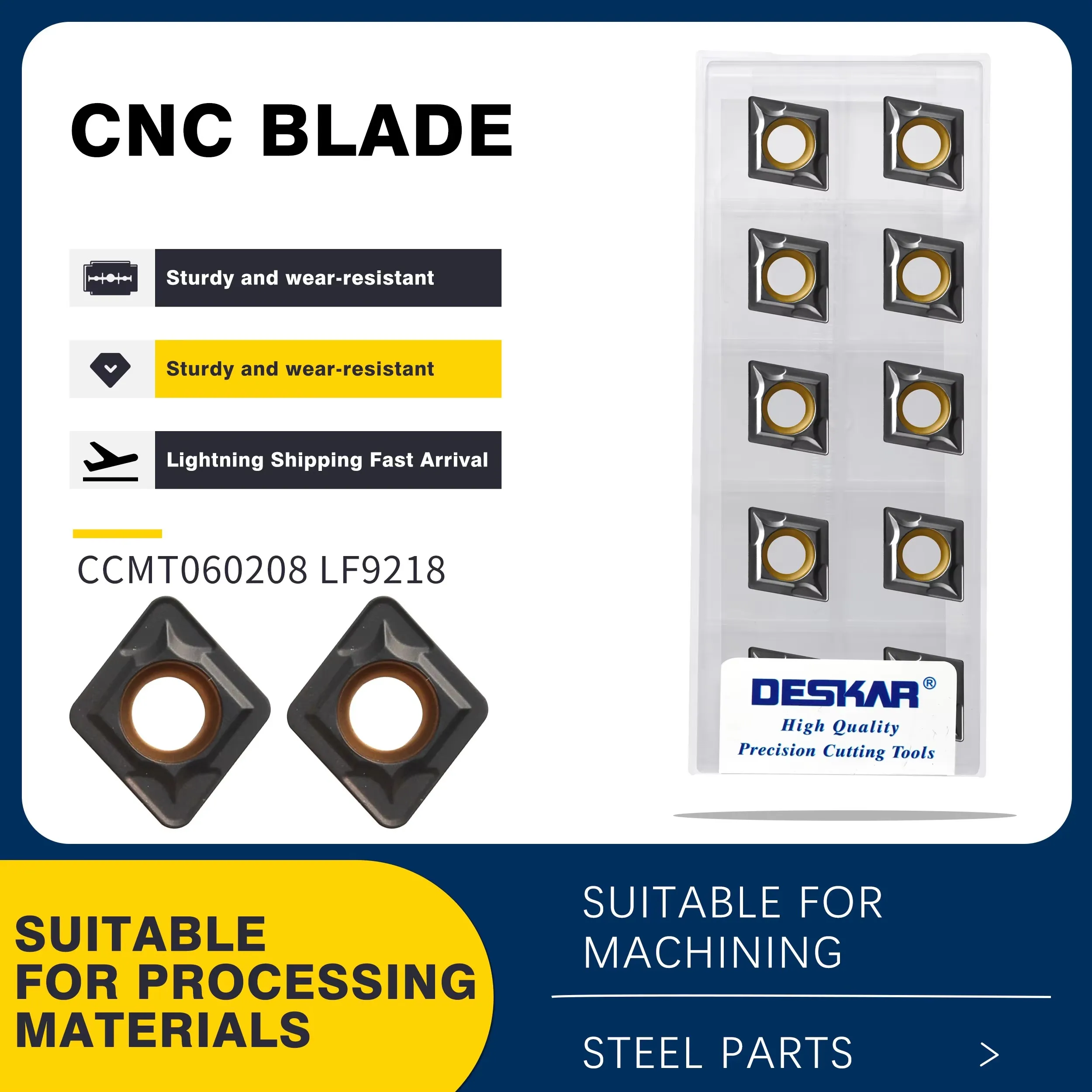 

CCMT060204 CCMT060208 CCMT09T304 CCMT09T308 LF9218 Токарный станок с ЧПУ Токарные инструменты для точения лезвий серии CCMT Токарные инструменты для обработки стали