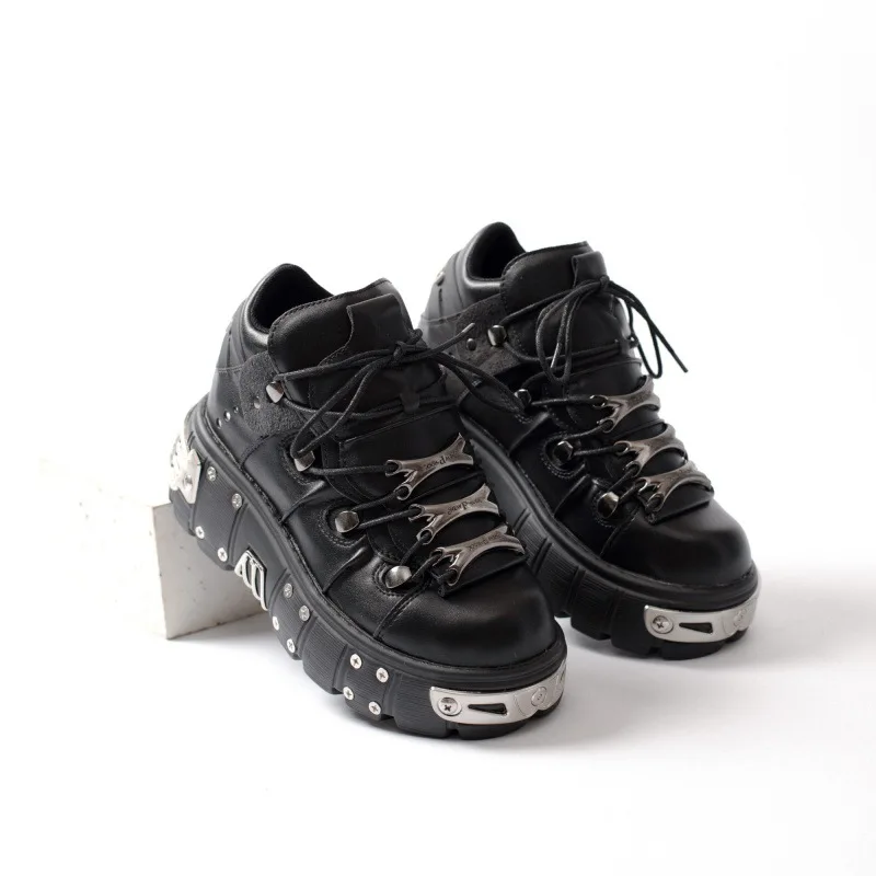 New Heavy Metal Punk Platform Sneakers Women Thick Sole Casual Shoes
