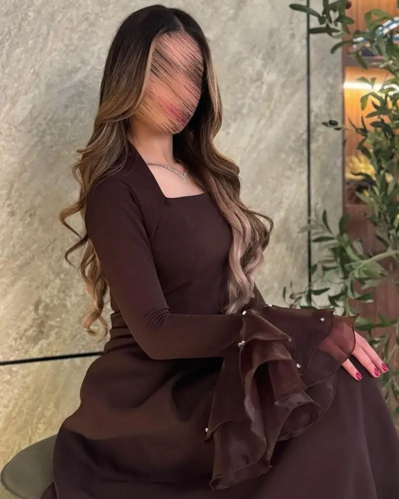 Jirocum – ensemble de robes de soirée de luxe marron chocolat, haut à volants transparent à col carré avec perles pour soirée de bal de gala