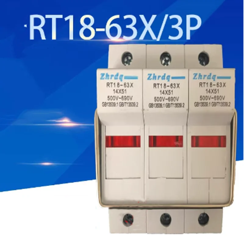 Rail Type RT18-63X 3P 500V-690V Fuse Base with Indicator Light Thickened Copper Piece Compatible with R016 14x51
