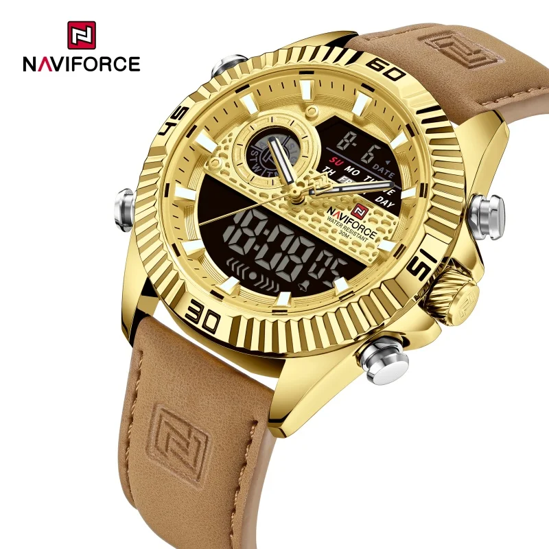 NAVIFORCE 2026 Herren Sport-Quarzuhr mit Dual-Display, 30M Wasserdicht, Leuchtend, Chronograph, Datumsfunktion, Luxuriöse Business-Armbanduhr