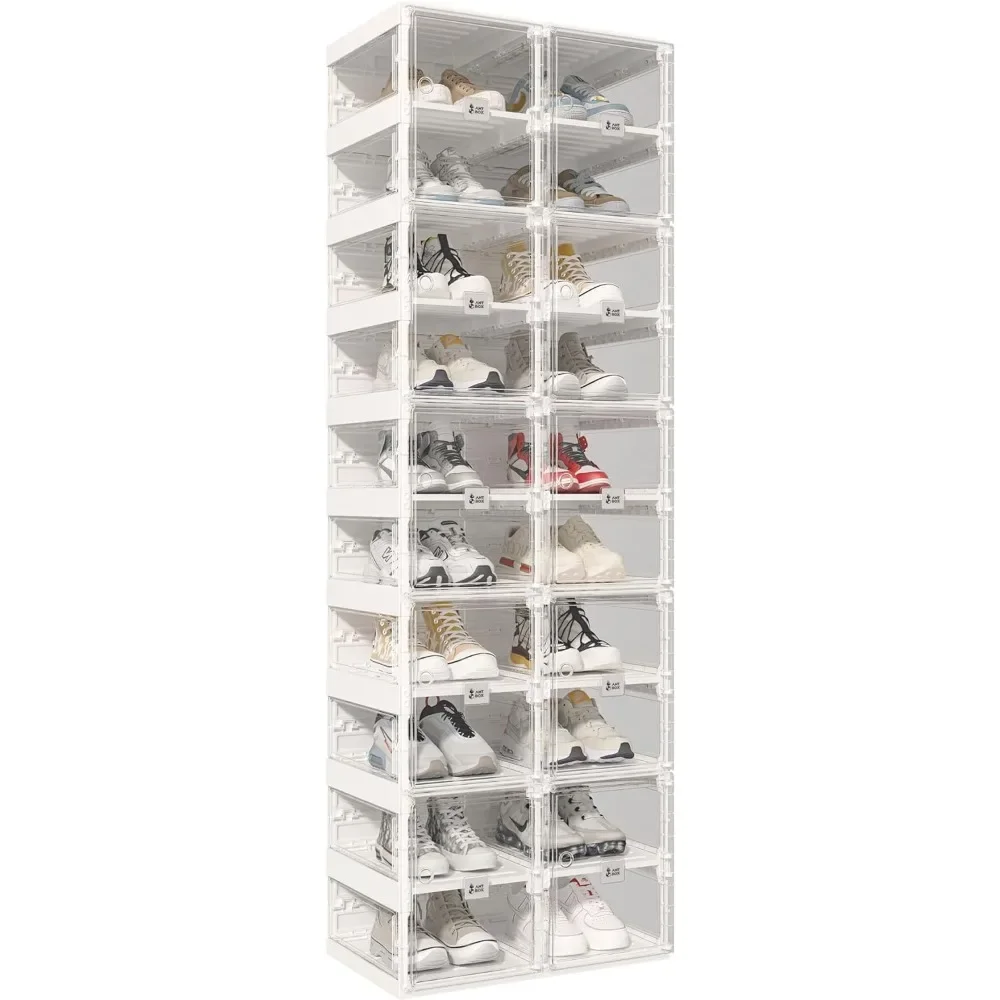 Foldable Shoe Rack,Shoe Organizers for Closet Plastic Shoe Storage Box Space Saving For Entryway, Large Sturdy Stackable