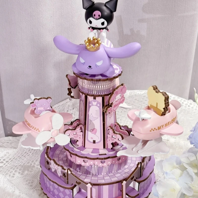 Sanrio Baustein Familie Traum Park Kuromi Spieluhr Cinnamoroll Auswahl Holz Pferd Spleißen Spielzeug Modell Ornamente Geschenk
