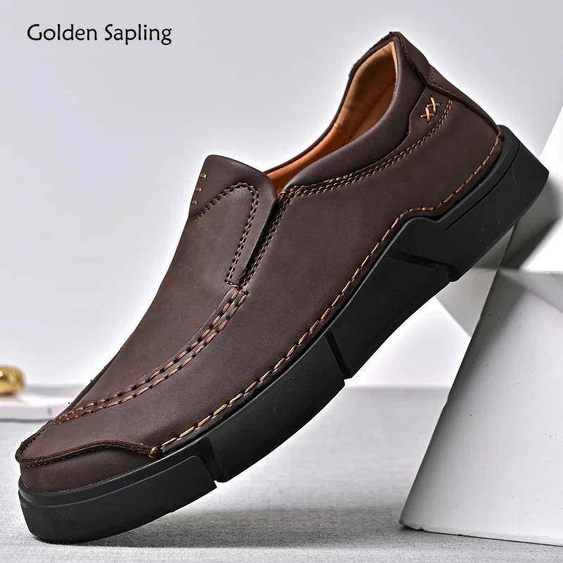 

Golden Sapling Men's Casual Shoes Retro Loafers Moccasins Flats Fashion Leather Work Shoe Leisure Slip on Men Loafer Large Size