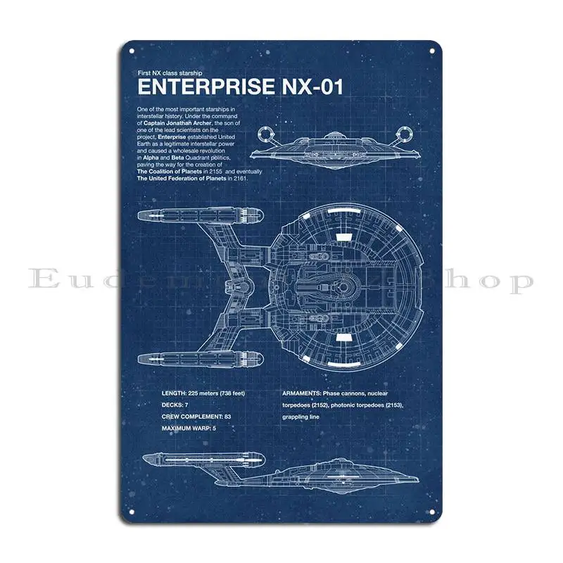 Enterprise Nx-01 Blueprint Metal Plaque Classic Party Kitchen Pub Designer Tin Sign Poster