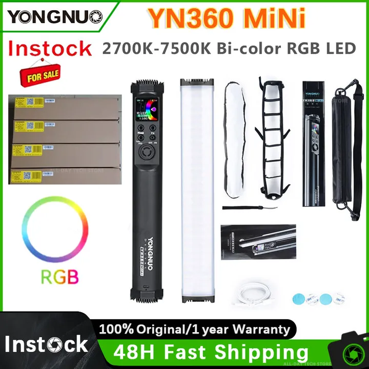 YONGNUO YN360 MINI YN360MINI Tube Stick Light 2700K-7500K RGB Colorful Bicolor 2600mAh Photography Lighting LED Soft Handheld