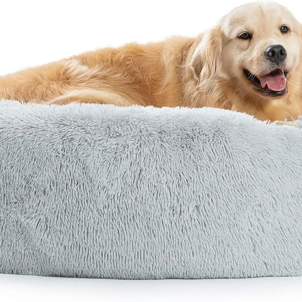 

Plush Fuzzy Donut Dog Bed for Anxiety Relief, Washable & Comfy, Available in Multiple Sizes for Small to X-Large Dogs