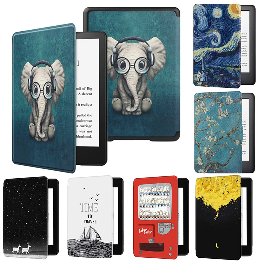 Leather Case for Kindle Paperwhite 11th Generation 2022 6.8 2021 Funda Para Capa E-reader Ebook Auto Wake Sleep Print Book Cover