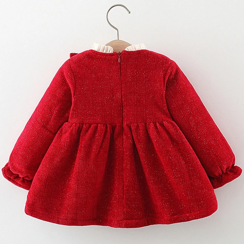 Autumn Winter Toddler Girl Dresses Korean Fashion Cute Bow Fleece Warm Thick Luxury Birthday Dress Baby Clothes Outfit BC1840-1