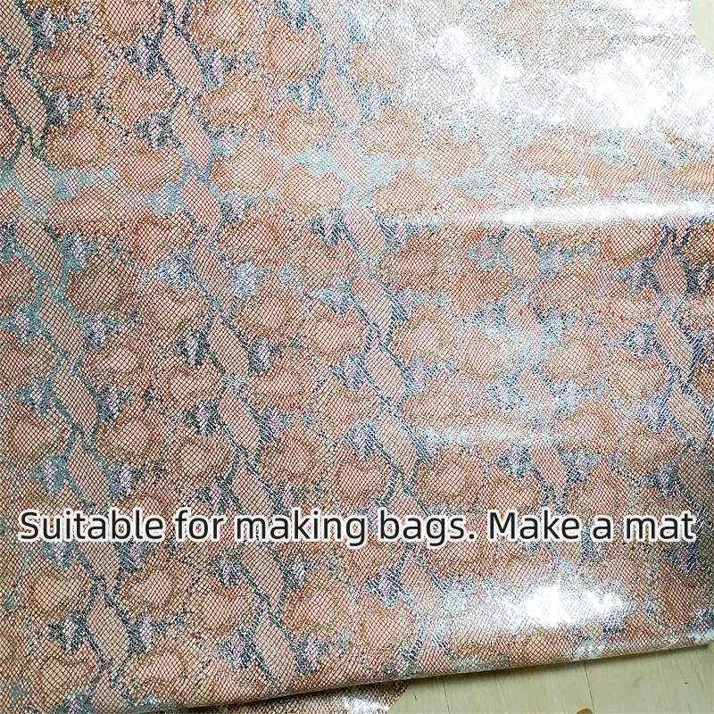1.5mm Light Red/Blue Cowhide With Python Pattern.Top-Grain Leather. Real Leather Fabric.DIY For Bags By Hand.Full Sheet Cropping