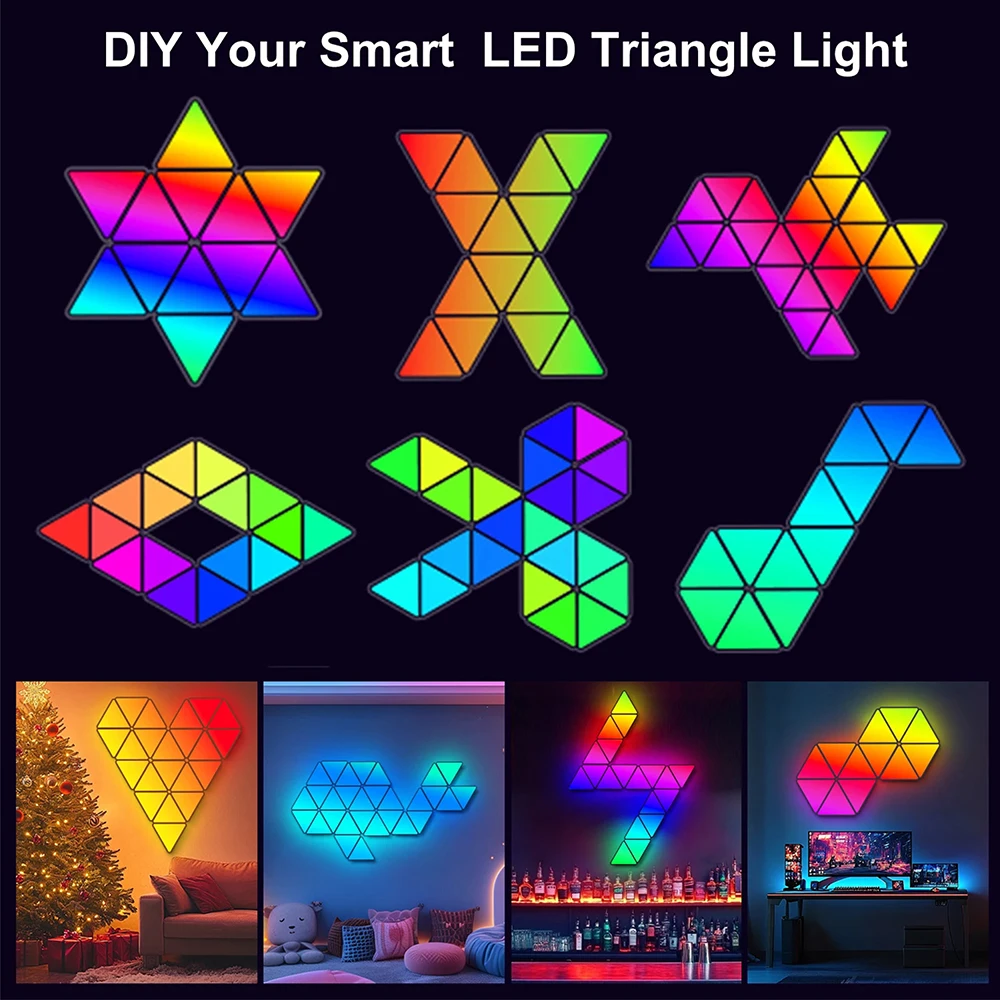 WS2812 DC5V LED USB Tuya App Dreieckige Quantum RGB Lampe Schallaktivierte Rhythmus-Atmosphärenbeleuchtung Schlafzimmer Spielzimmer Nachttischlampe