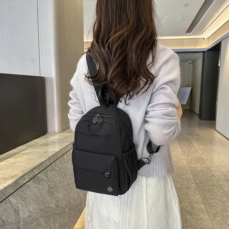 2026 New Korean Style Women Backpack, Simple Lightweight Waterproof Nylon Fabric, Multi-functional, Can Be Worn as Chest Bag view 4