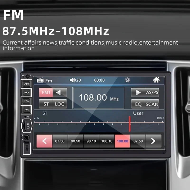 مشغل MP5 للسيارة عالي الدقة مقاس 7 بوصات مع راديو ستيريو للسيارة 2 Din، شاشة لمس عالية الدقة، كاميرا احتياطية 12 LED، USB، بطاقة SD، راديو FM، Double Din