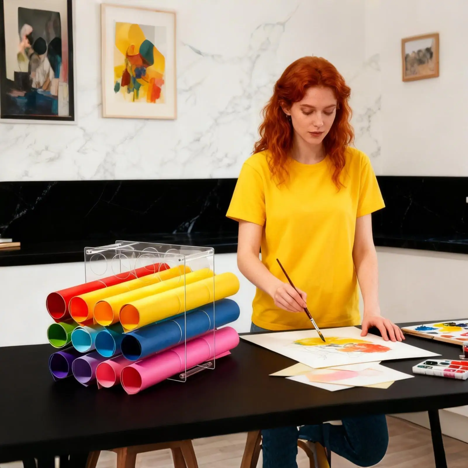 كرافت لفة حامل 2 قطع واضح الاكريليك عرض قوس 16 حفرة كرافت ورقة لفة حامل لتنظيم سطح المكتب الفن استوديو