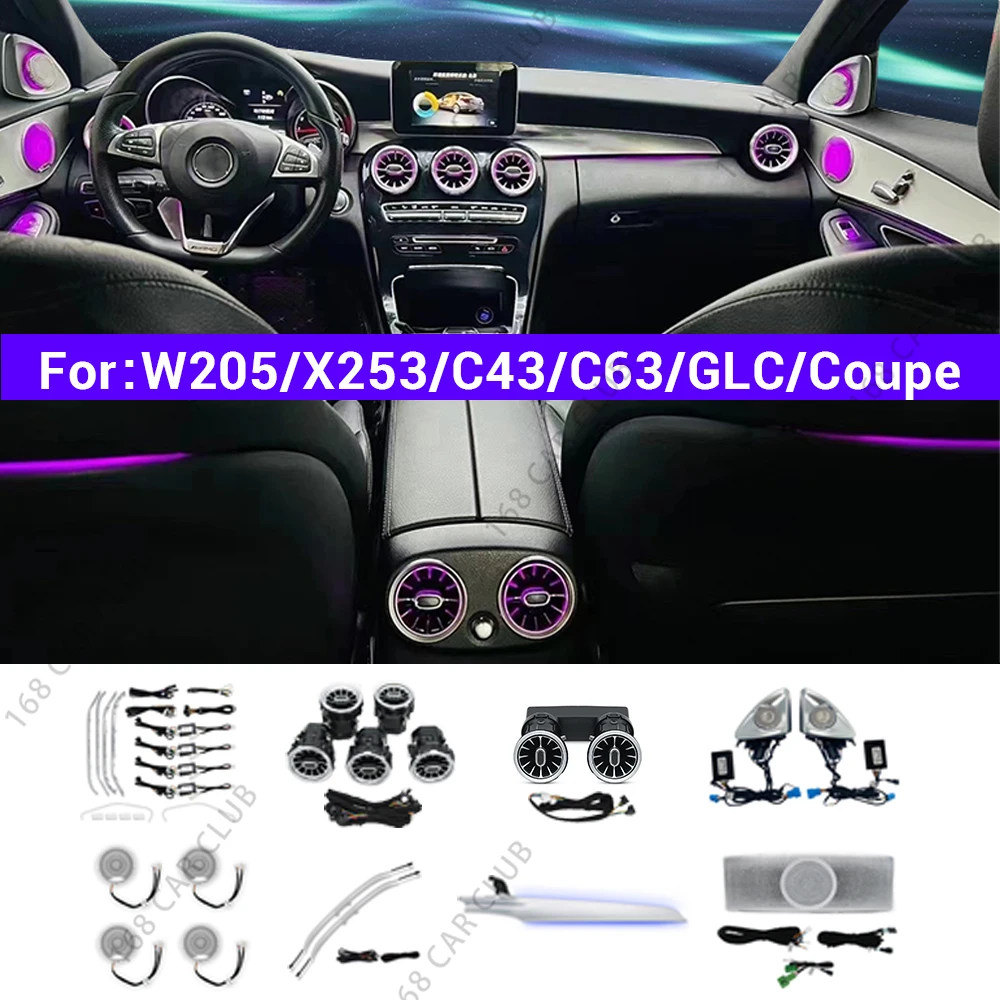 64 kolory oświetlenia otoczenia dla Mercedes Benz W205 X253 GLC Coupe C43 C63s Samochodowe otwory wentylacyjne LED Turbine Osłona głośnika Dekoracyjna część lampy
