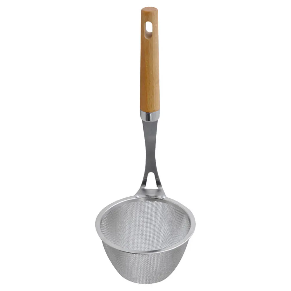 

Wood Handle Pasta Strainer Stainless Steel Multi-Function Kitchen Colander Noodle Basket Strainer for Draining Vegetables Meat