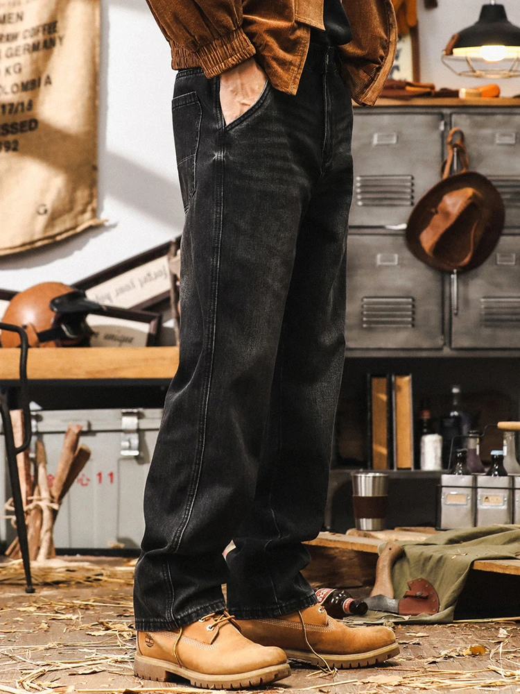 

Classic American Retro Men's Jeans Loose Straight Leg Washed Casual Trousers Spring Season Youth Wear Durable Cotton Blend